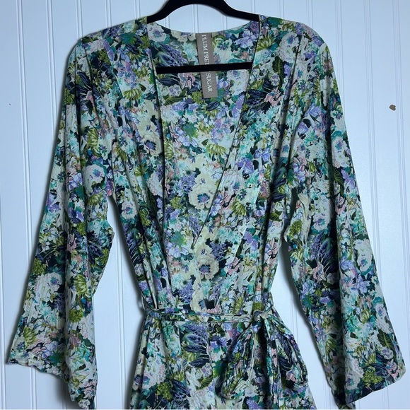Plum Pretty Sugar Cotton Boho Floral Kimono Bridesmaids Robe Size Large - Picture 6 of 11